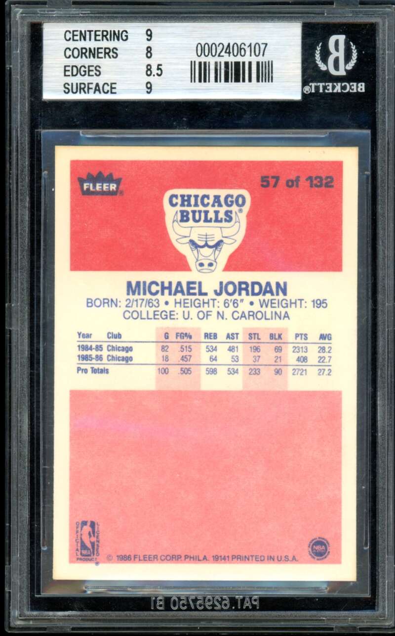 Michael Jordan Rokie Card 1986-87 Fleer #57 BGS 8.5