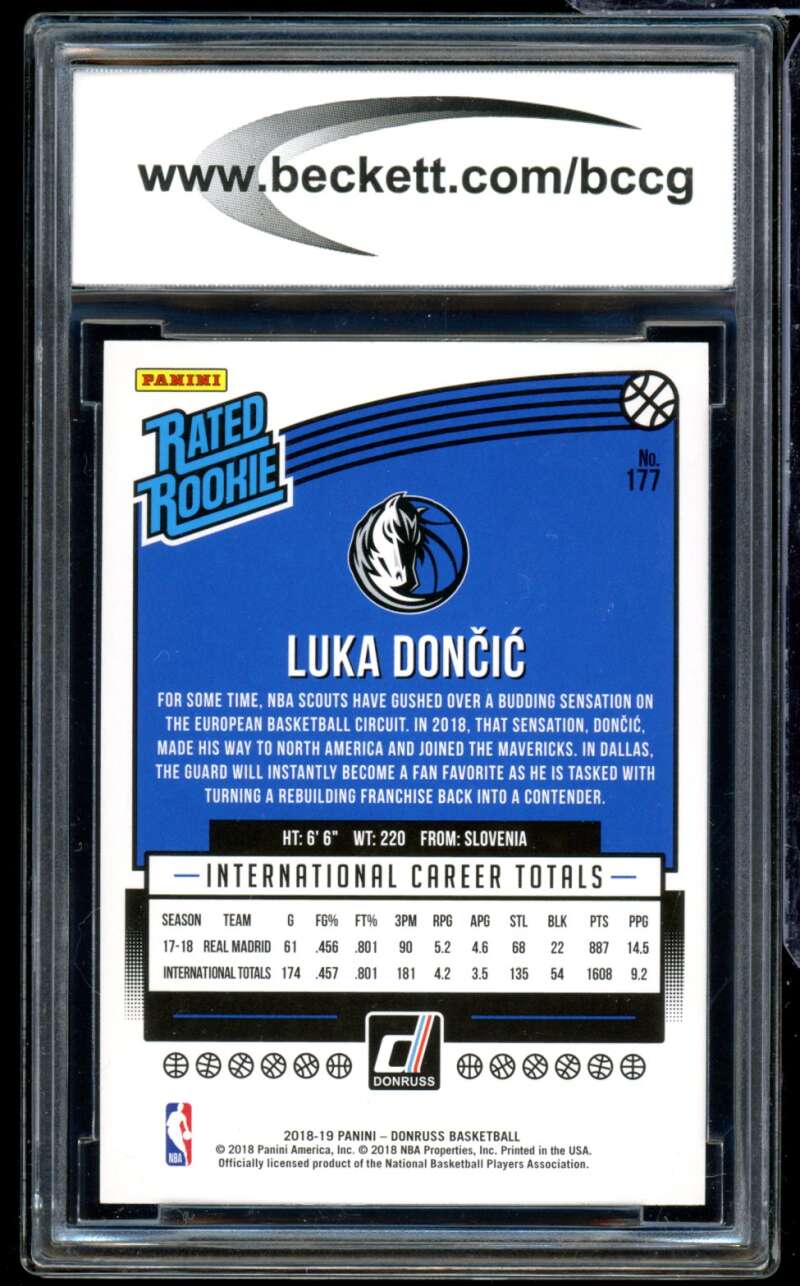 2018-19 Donruss #177 Luka Doncic Rookie Card BGS BCCG 9 Near Mint+ –