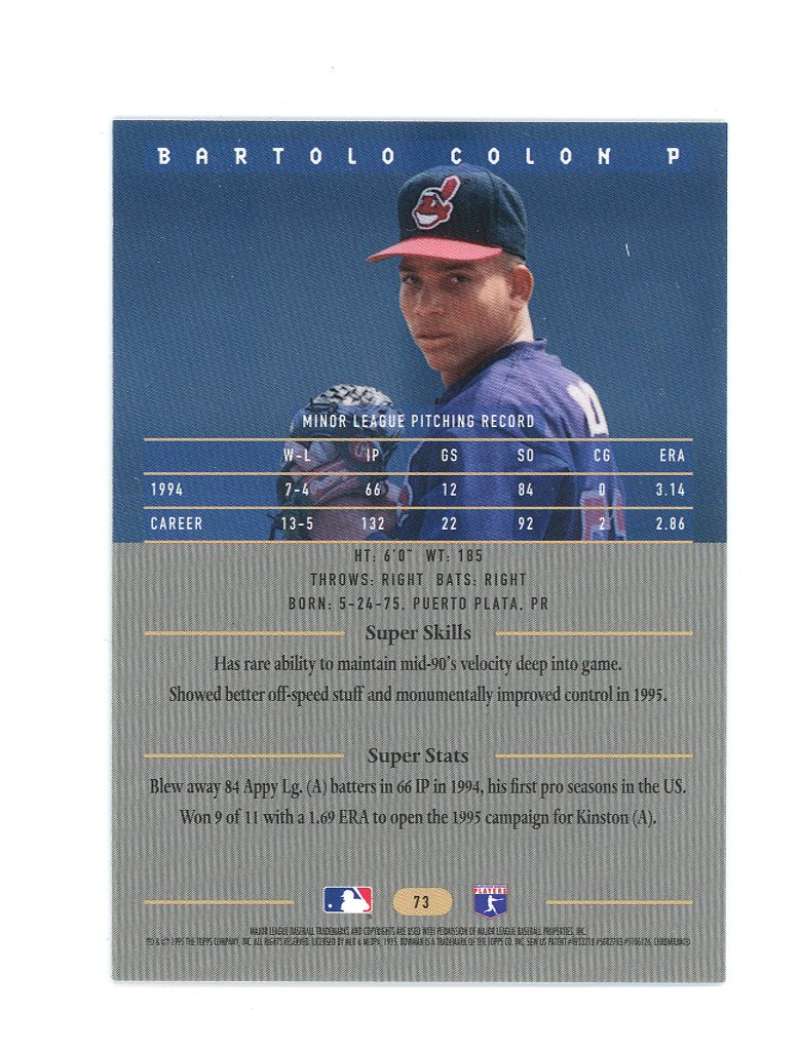 1995 Bowman's Best Blue 73 Bartolo Colon Rookie Card  Image 2