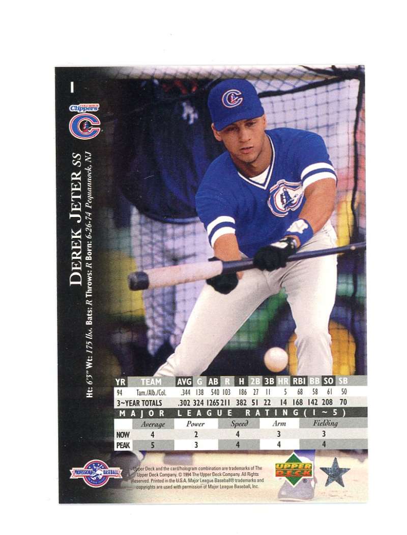 1995 Upper Deck Minor League  1 Derek Jeter Rookie Card  Image 2