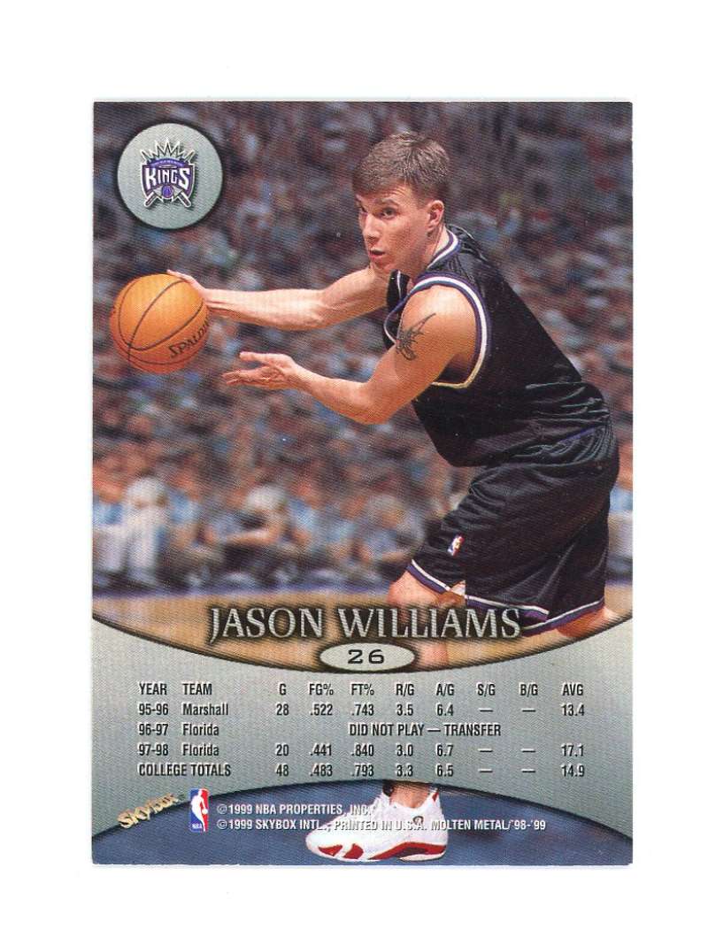 1998-99 Skybox Molten Metal 26 Jason Williams Rookie Card  Image 2