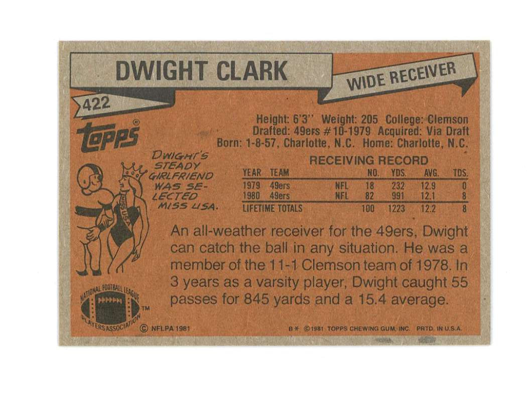 1981 Topps 422 Dwight Clark Rookie Card  Image 2