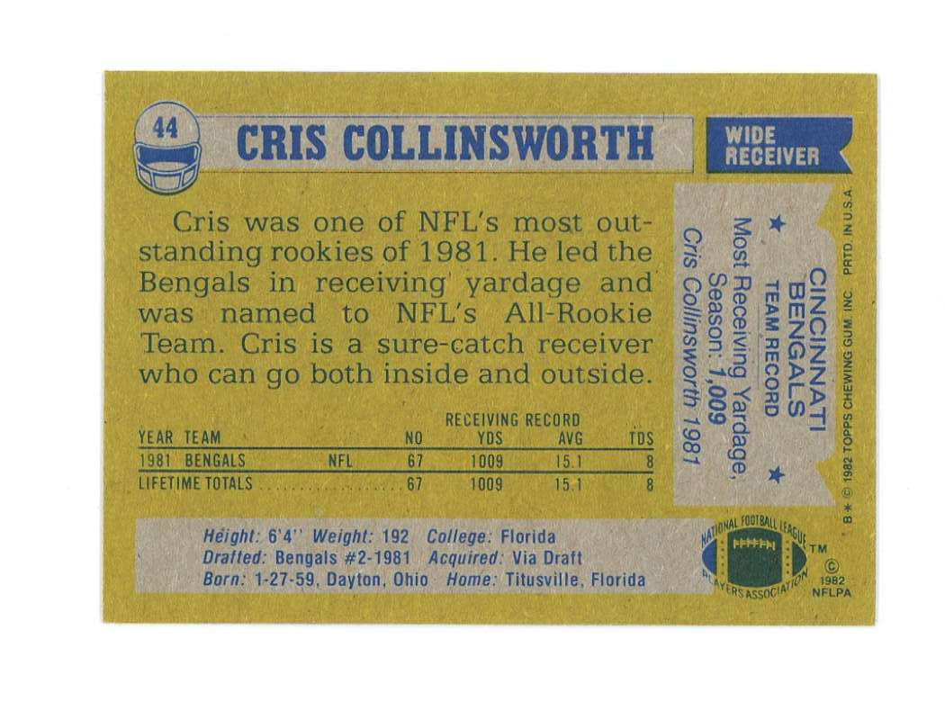 1982 Topps 44 Cris Collinsworth Rookie Card  Image 2