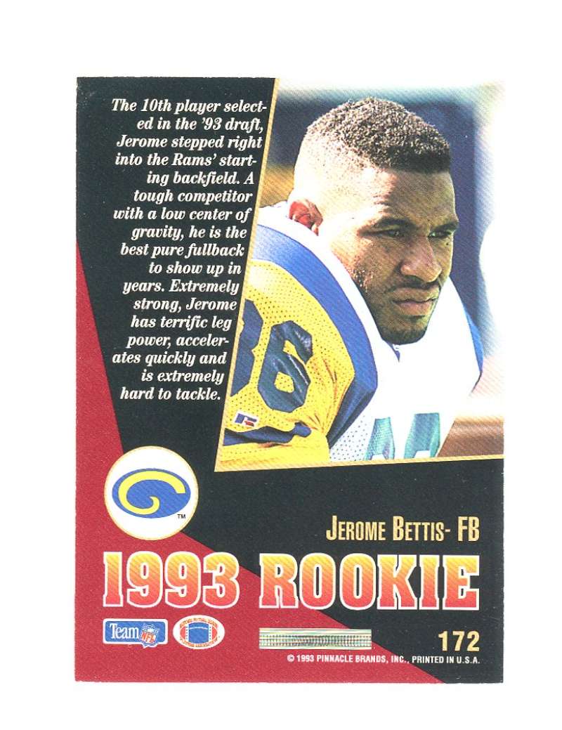 1993 Score Select 172 Jerome Bettis Rookie Card  Image 2