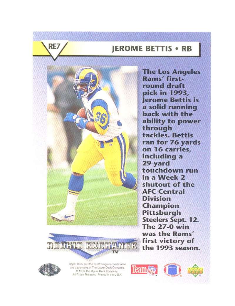 1993 Upper Deck Rookie Exchange re7 Jerome Bettis Rookie Card  Image 2