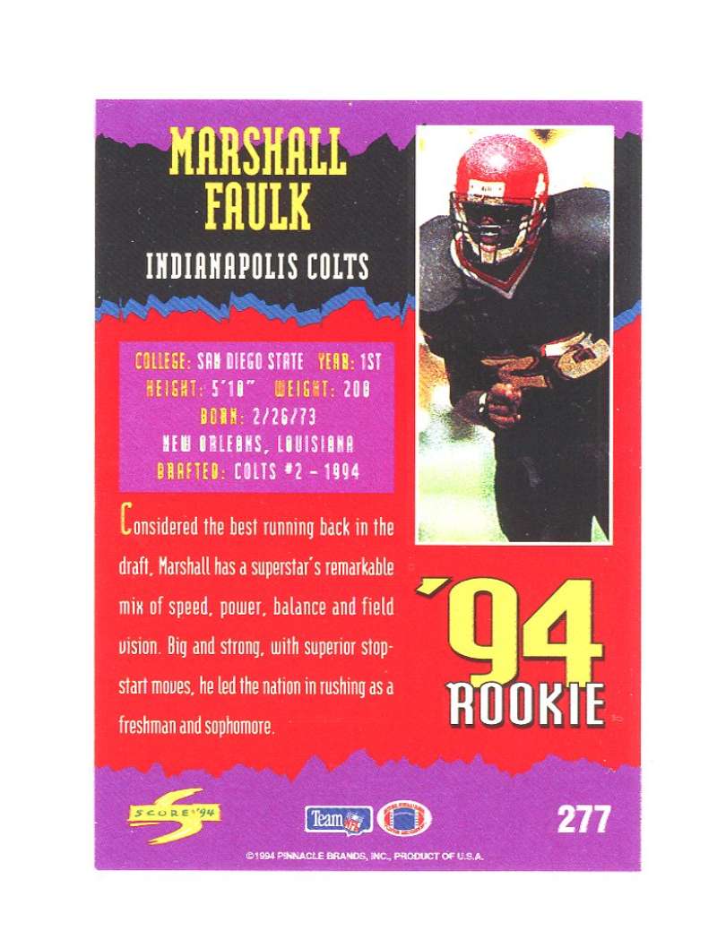 1994 Score 277 Marshall Faulk Rookie Card  Image 2