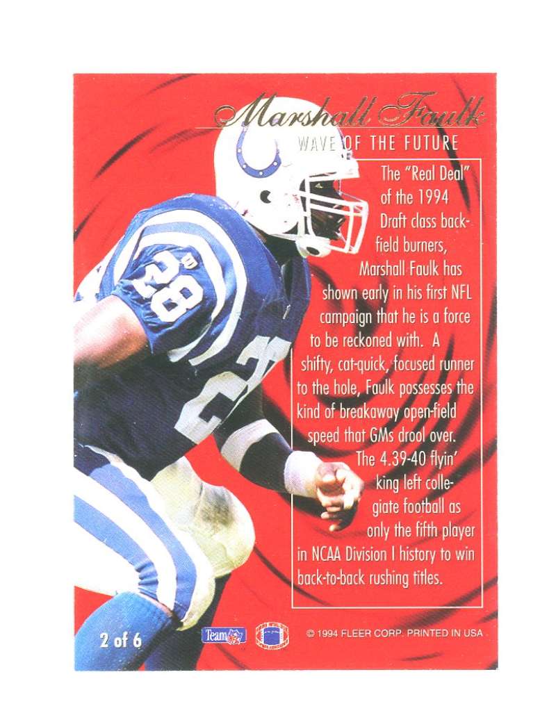 1994 Flair Wave of The Future 2 Marshall Faulk Rookie Card  Image 2