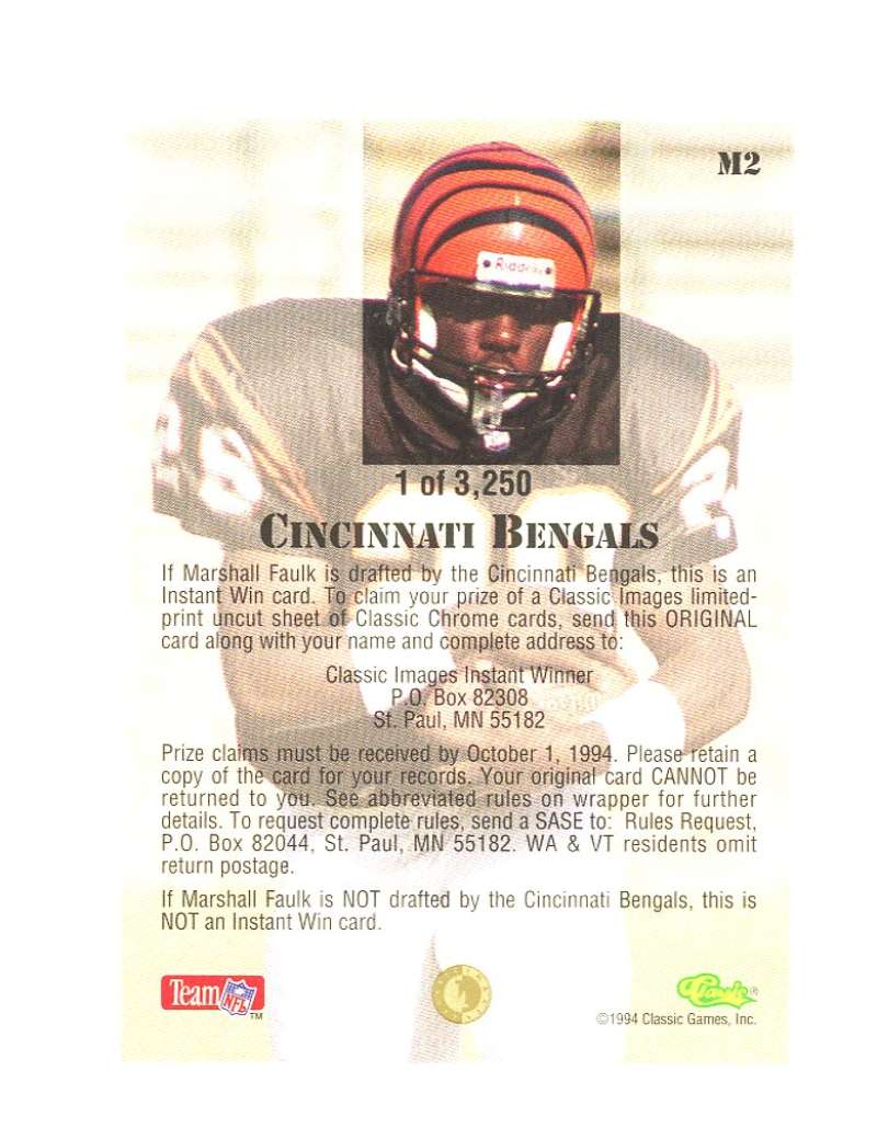 1994 Classic Bengals Redemption m2 Marshall Faulk Rookie Card  Image 2