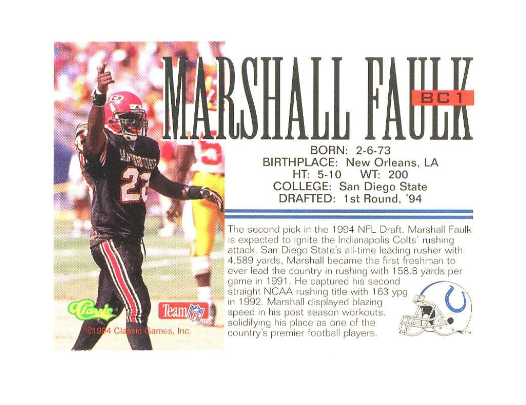 1994 Classic  bc1 Marshall Faulk Rookie Card  Image 2