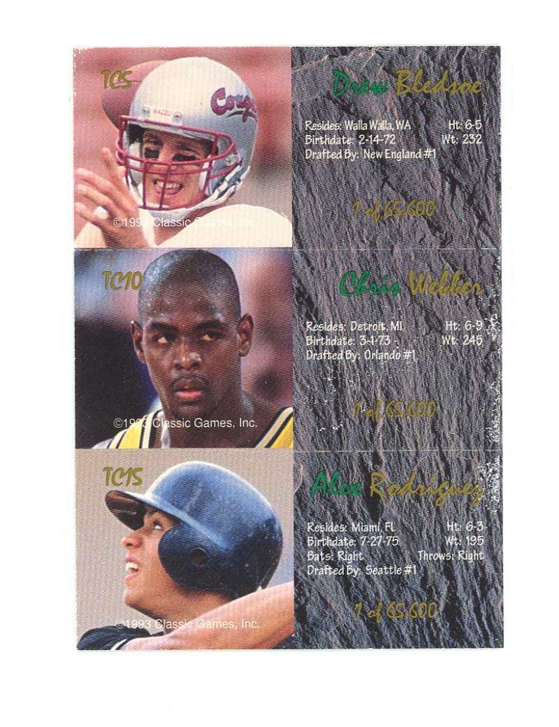 1993 Classic 4 Sports 1 Alex Rodiguez/Chirs Webber/Drew Bledsoe Rookie Card  Image 2