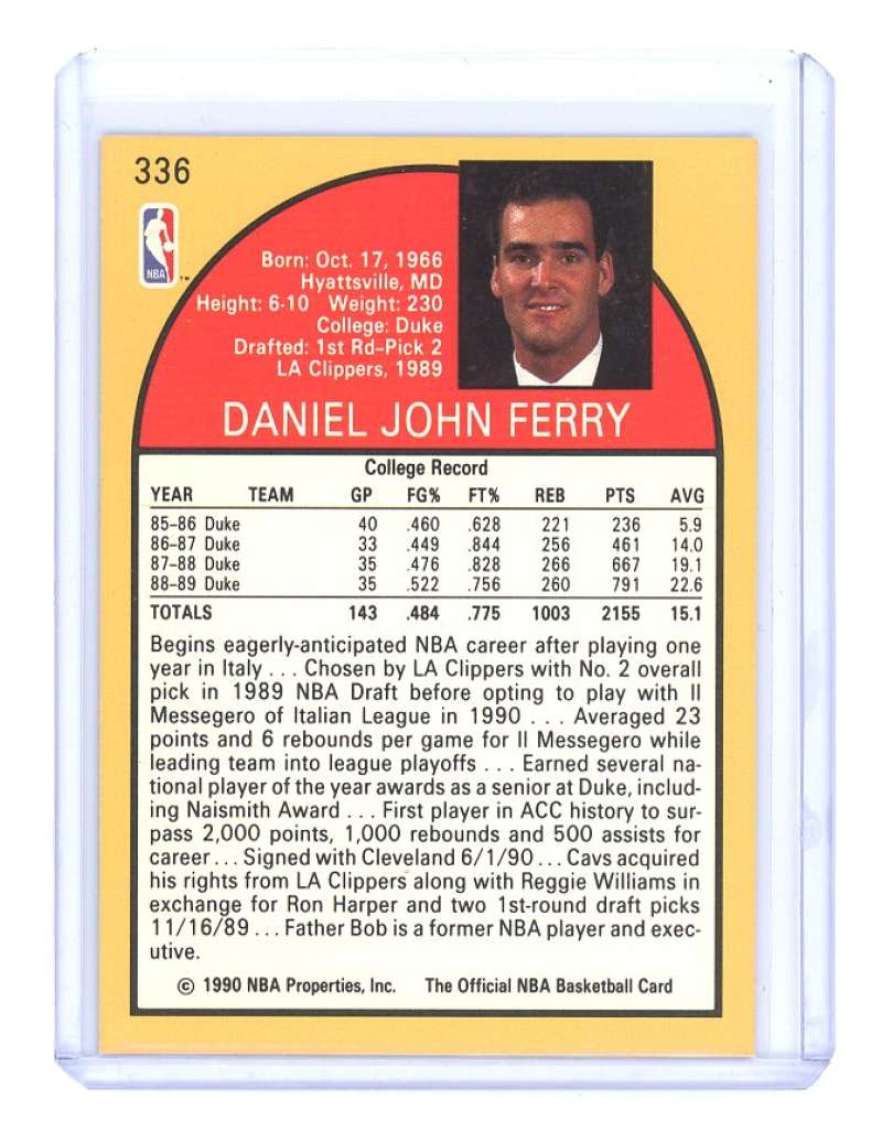 1990-91 hoops #336 DANNY FERRY los angeles clippers rookie card- Image 2