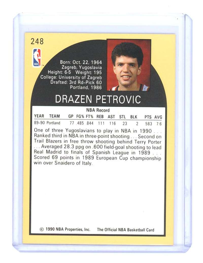 1990-91 hoops #248 DRAZEN PETROVIC portland trailblazers rookie card- Image 2