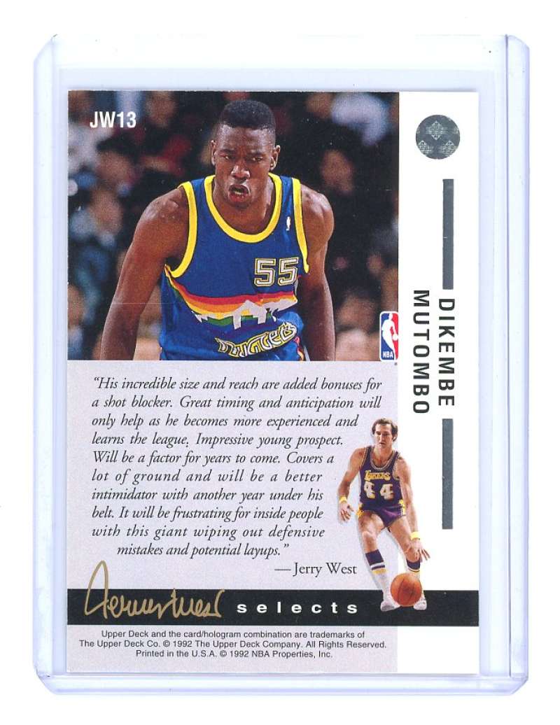 1992-93 upper deck jerry west selects #JW13 DIKEMBE MUTOMBO denver nuggets card- Image 2