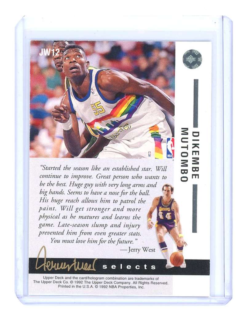 1992-93 upper deck jerry west selects #JW12 DIKEMBE MUTOMBO denver nuggets card- Image 2