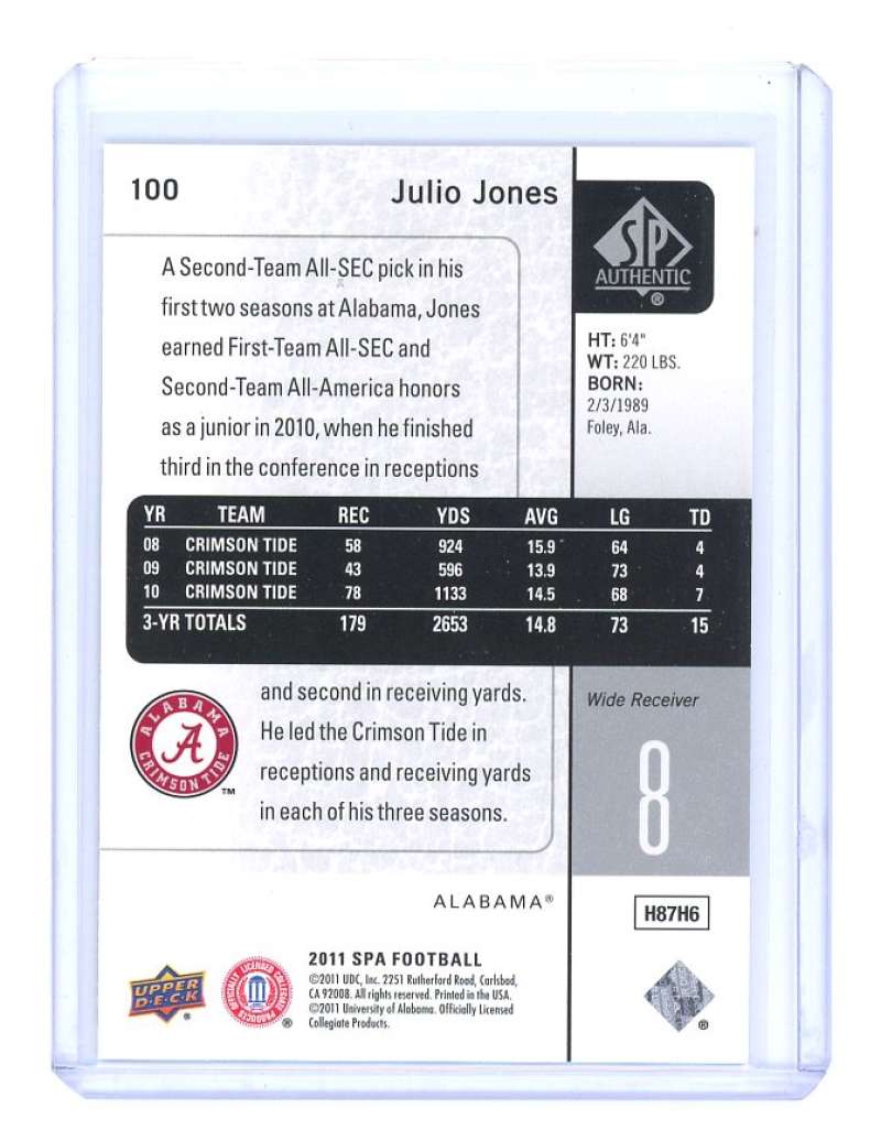 2011 upper deck sp authentic #100 JULIO JONES atlanta falcons rookie card- Image 2