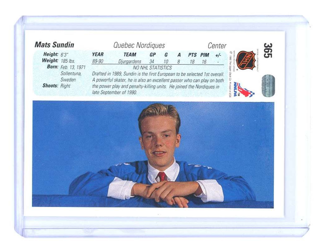 1990-91 upper deck #365 MATS SUNDIN quebec nordiques rookie card- Image 2