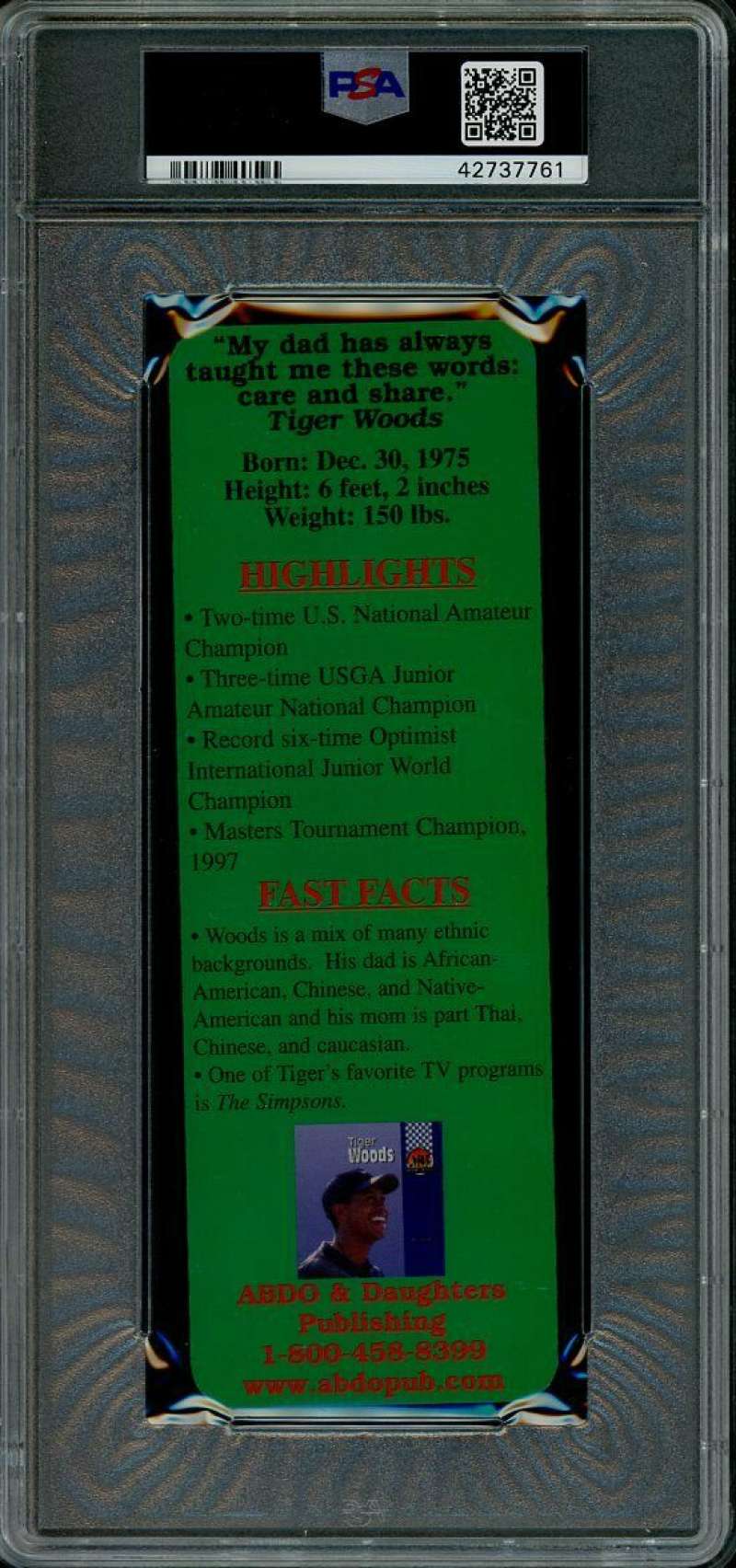 1997 Awesome Athletes Tiger Woods Book Marks Rookie Card Graded PSA 10 Gem Mint  Image 2