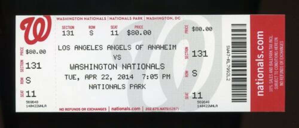 Albert Pujols 500th Home Run Game Full Ticket Angels v Nationals 4/22/14 MINT Image 1