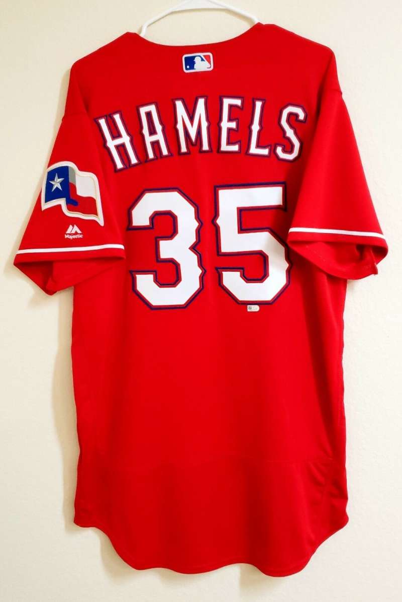 Authentic Cole Hamels Texas Rangers Game-Issue#35 Red Jersey Majestic Size 46 Image 2