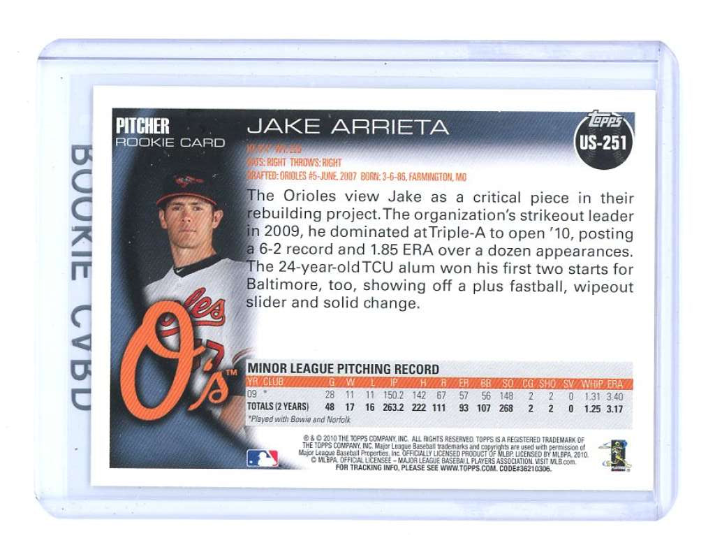 2010 Topps Update #us251 Jake Arrieta Baltimore Orioles Rookie Card Image 2