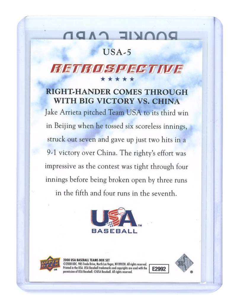 2008-09 USA Baseball National Team Retrospective #USA5 Jake Arrieta Rookie Card Image 2