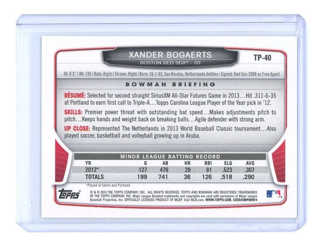 2013 Bowman Draft Top Prospects #TP40 Xander Bogaerts Boston Red Sox Image 2
