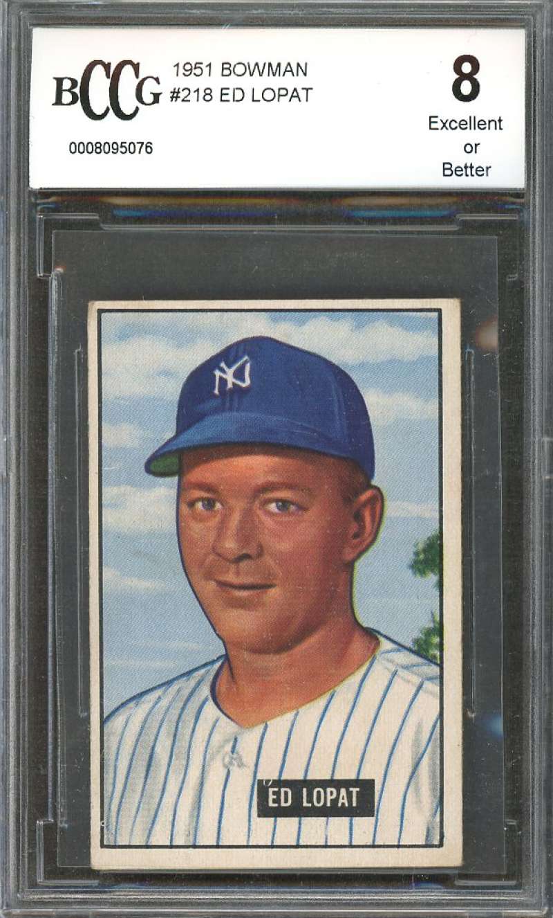 1951 bowman #218 ED LOPAT new york yankees (EXCELLENT or BETTER) BGS BCCG 8 Image 1