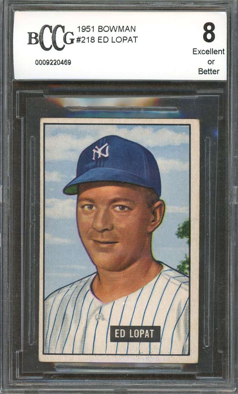 1951 bowman #218 ED LOPAT new york yankees (EXCELLENT or BETTER) BGS BCCG 8 Image 1