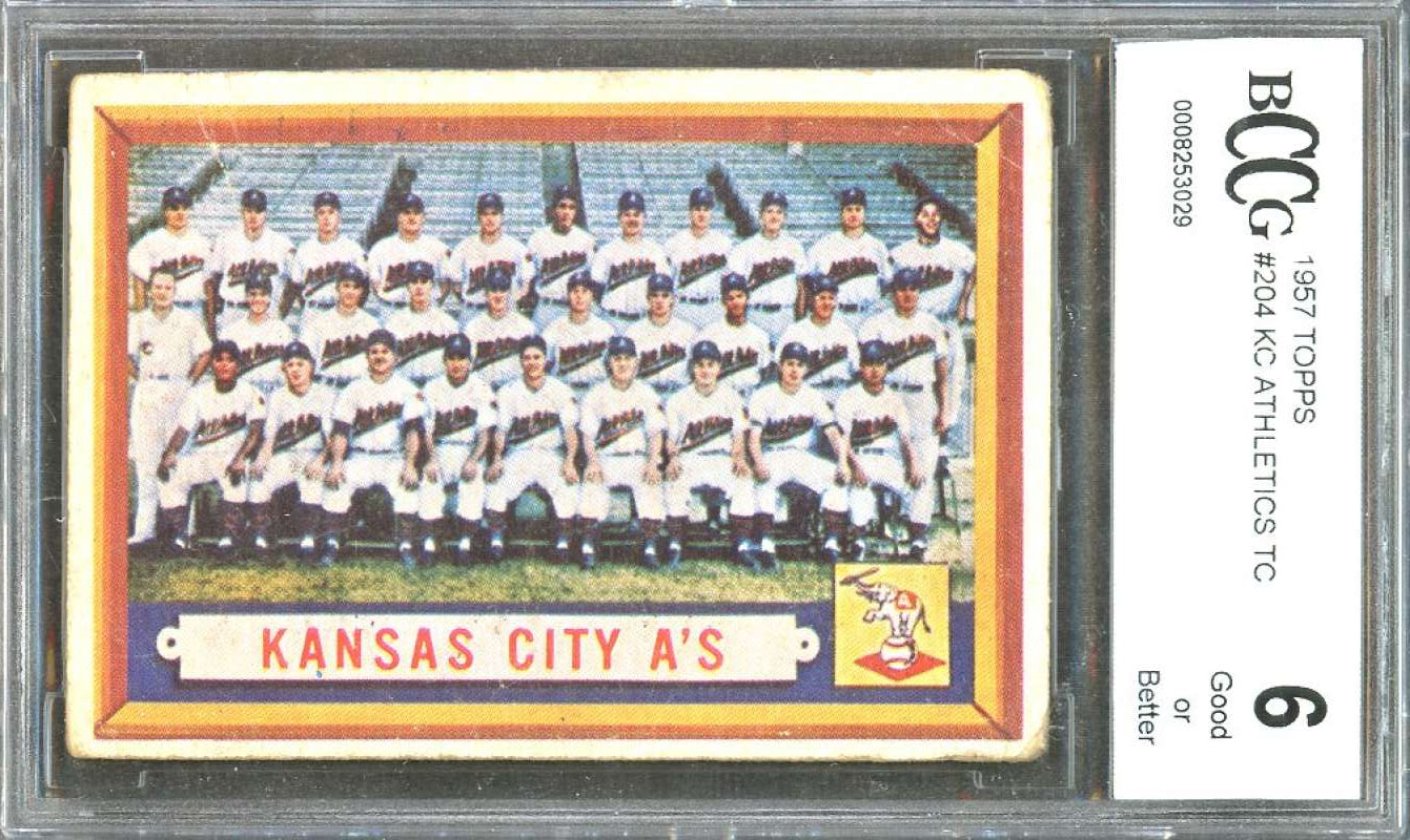 1957 topps #204 KANSAS CITY ATHLETICS TC team card BGS BCCG 6 Image 1