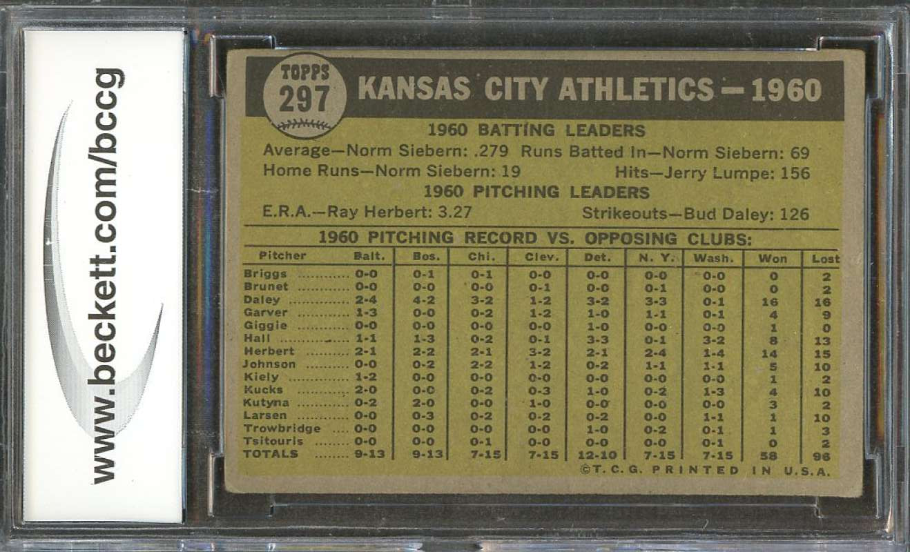 1961 topps #297 KANSAS CITY ATHLETICS TC team card BGS BCCG 7 Image 2