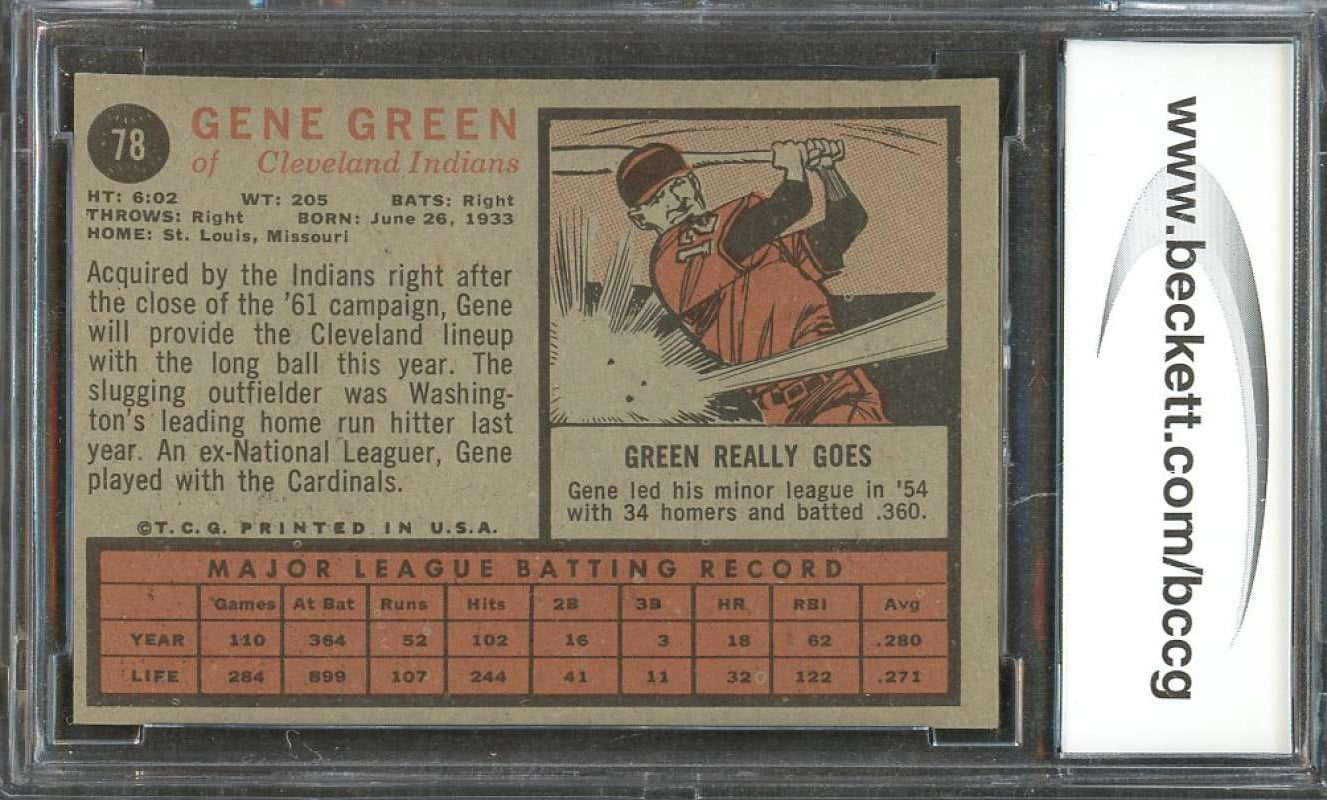 1962 topps #78 GENE GREEN cleveland indians BGS BCCG 9 Image 2