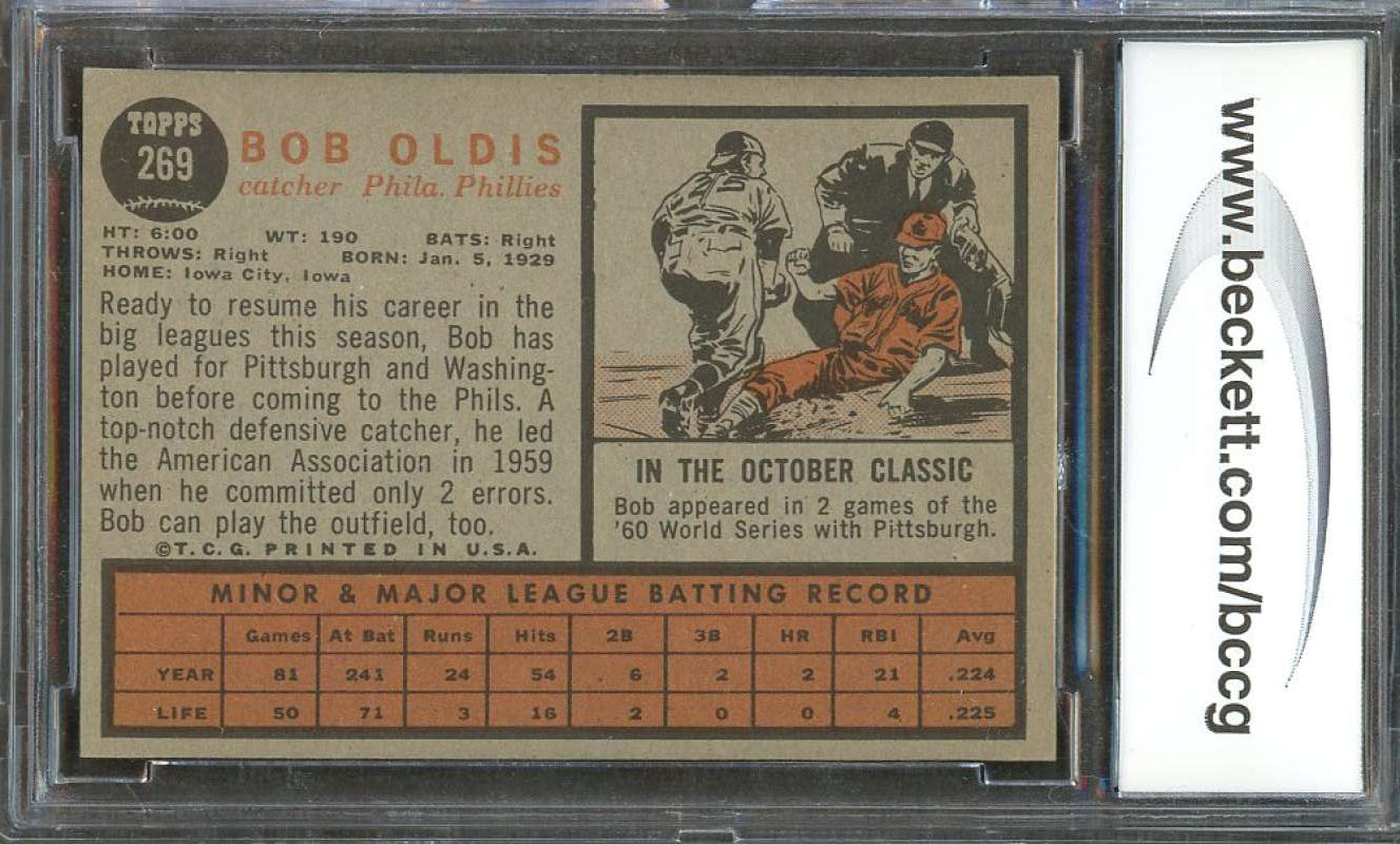 1962 topps #269 BOB OLDIS philadelphia phillies BGS BCCG 9 Image 2