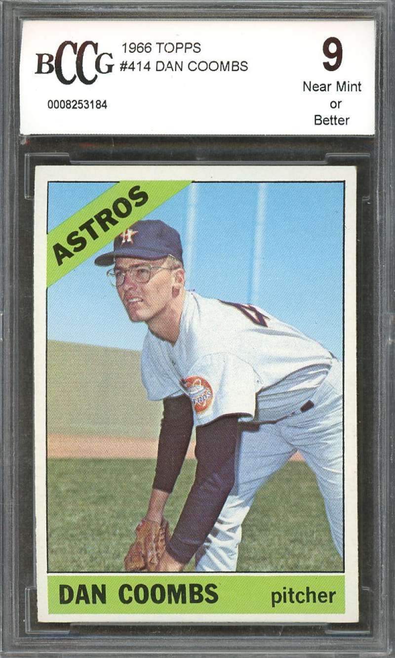 1966 topps #414 DAN COOMBS houston astros BGS BCCG 9 Image 1