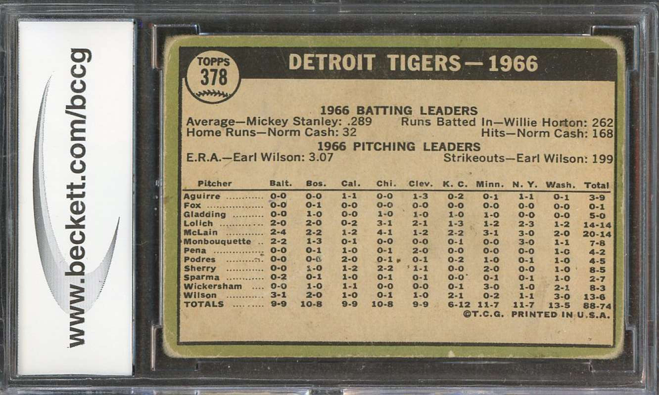 1967 topps #378 DETROIT TIGERS TC team card BGS BCCG 6 Image 2