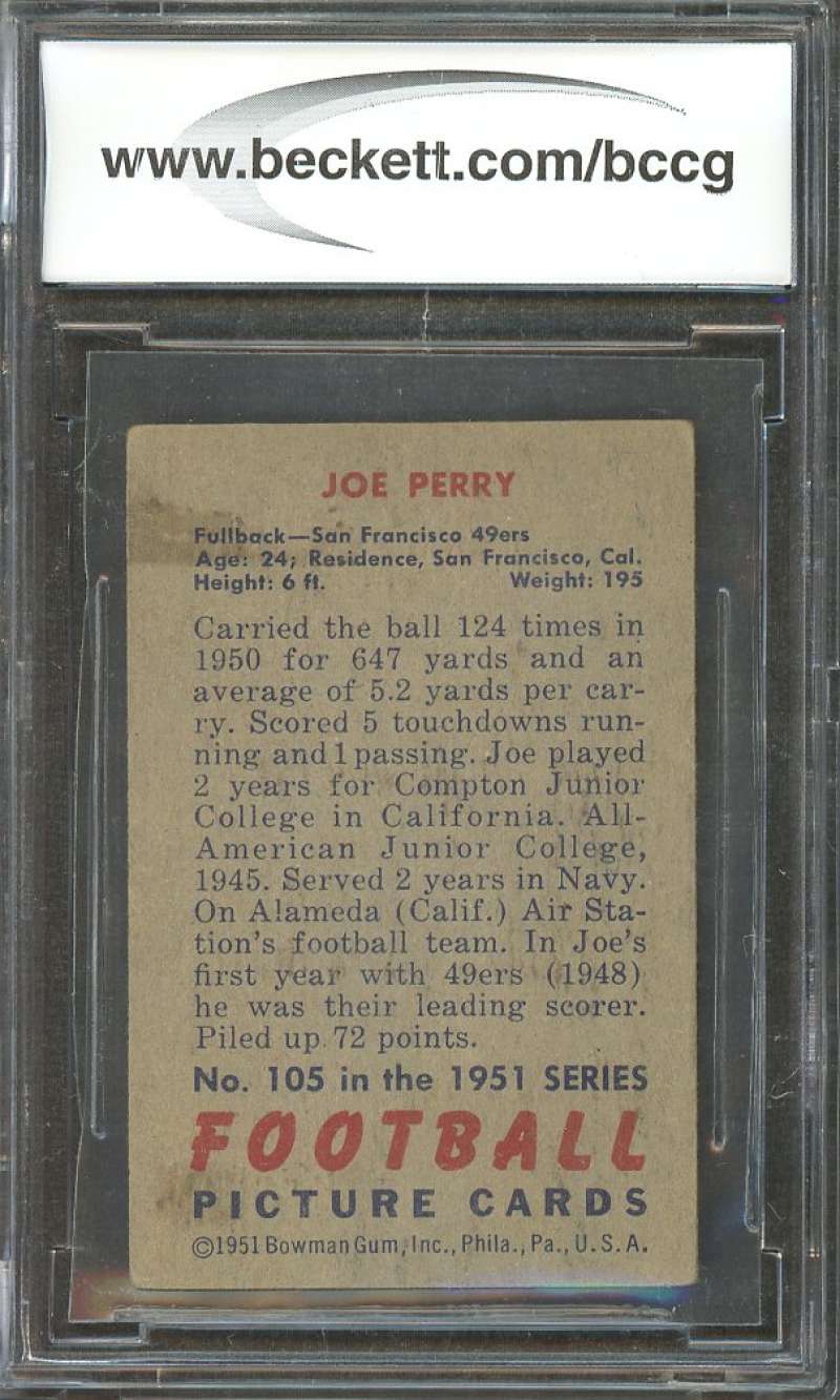 1951 bowman #105 JOE PERRY san francisco 49ers (VG or BETTER) BGS BCCG 7 Image 2