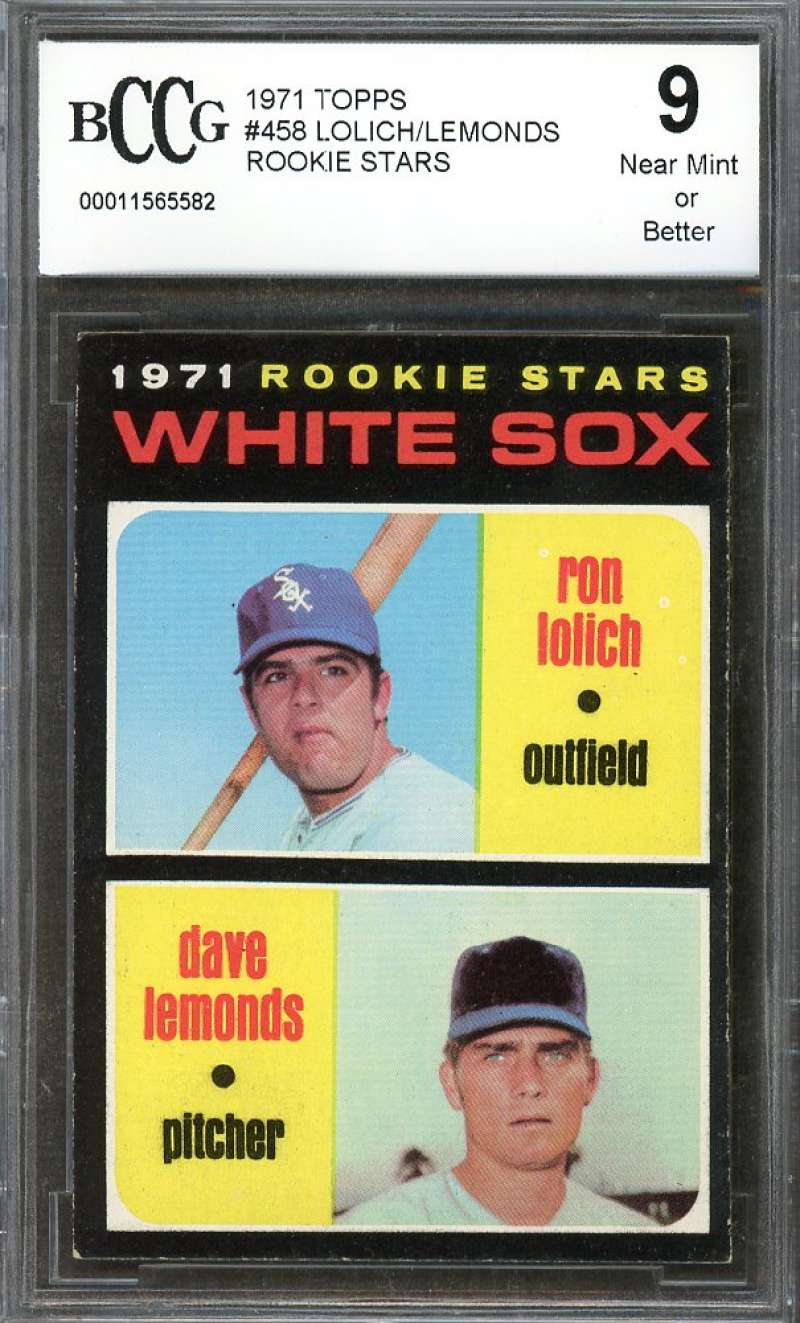 Ron Lolich / Dave Lemonds Rookie Card 1971 Topps #458 White Sox BGS BCCG 9 Image 1