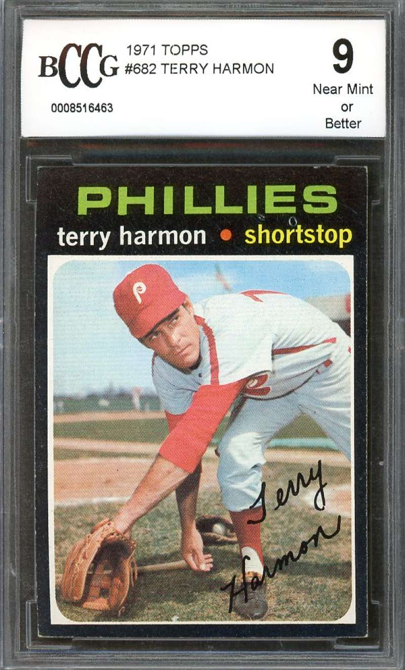 Terry Harmon Card 1971 Topps #682 Phillies (50-50 Centered) BGS BCCG 9 Image 1