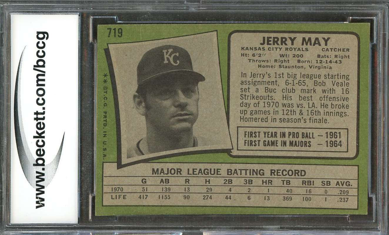 Jerry May Card 1971 Topps #719 Kansas City Royals BGS BCCG 9 Image 2