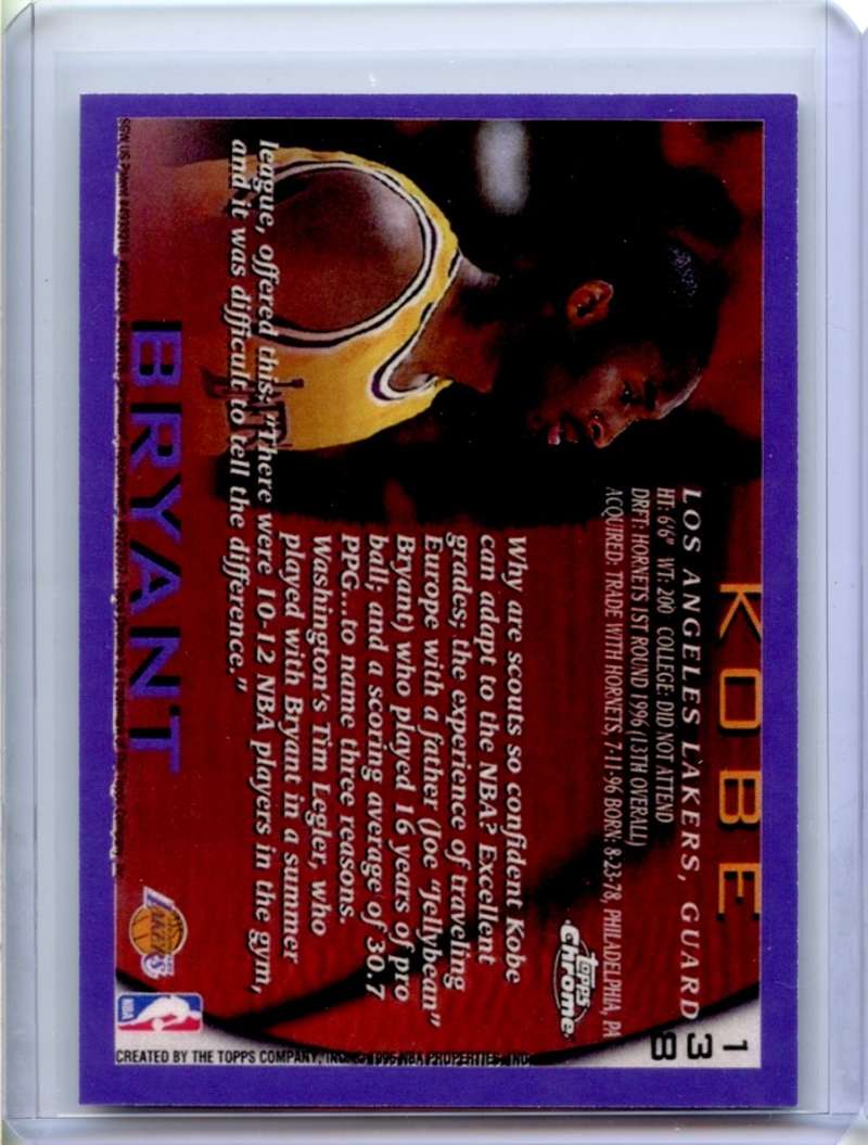 Kobe Bryant Rookie Card 1996-97 Topps Chrome Reprint #138 Los