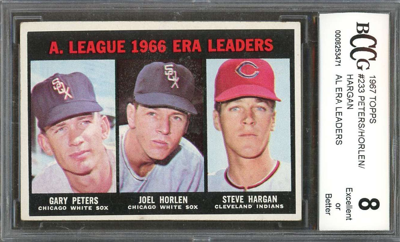 Gary Peters/Joel Horlen/Steve Hargen Card 1967 Topps #233 Era Leaders BGS BCCG 8 Image 1