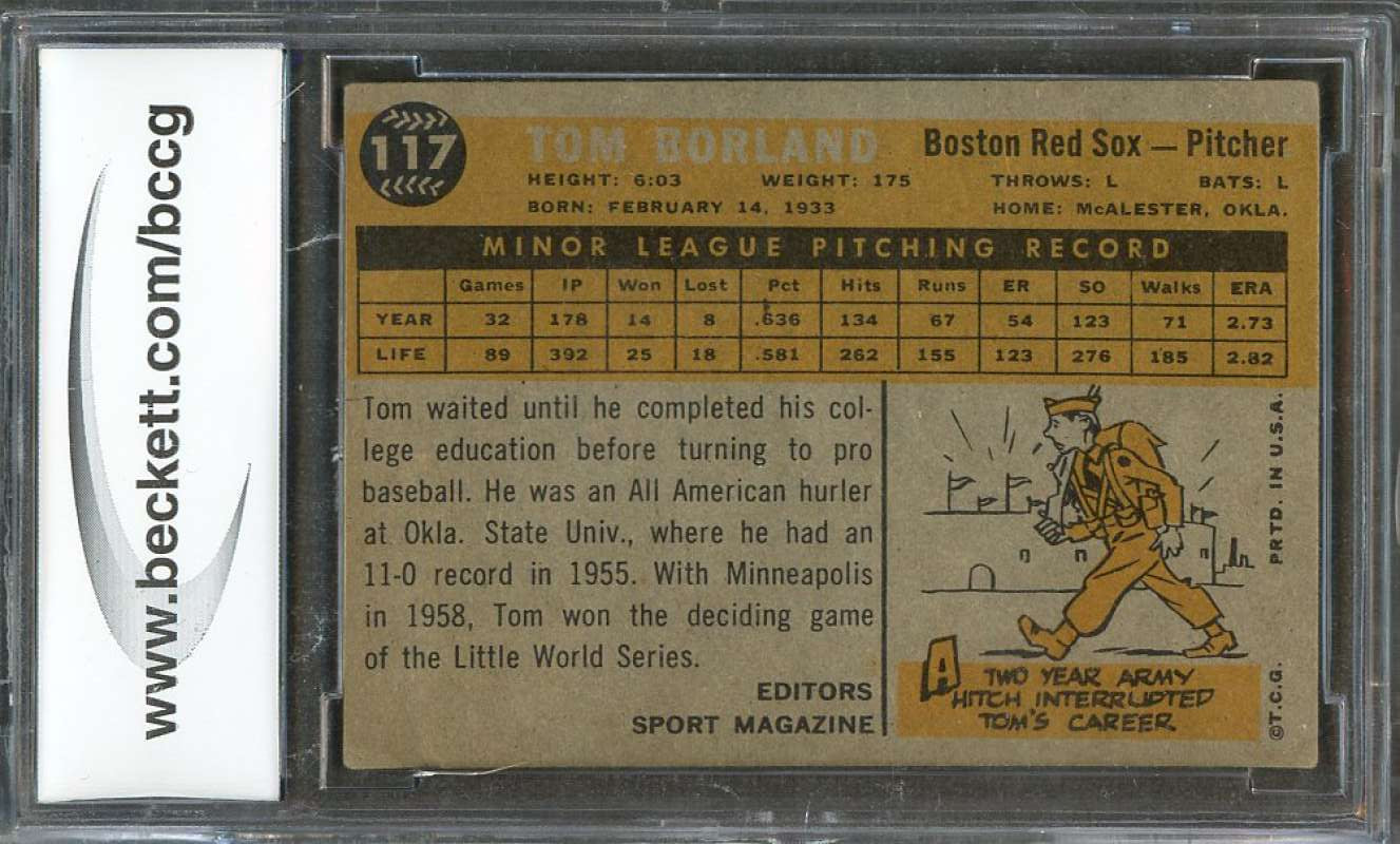 Tom Borland Rs Rookie Card 1960 Topps #117 Boston Red Sox BGS BCCG 7 Image 2