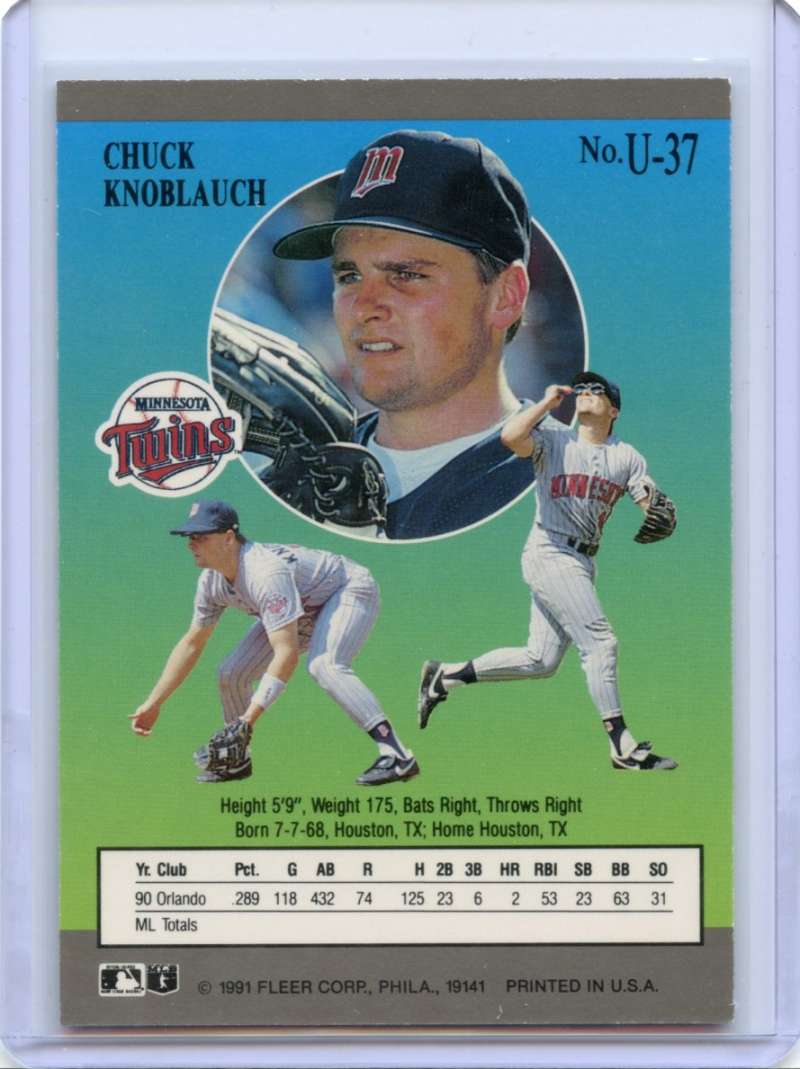 Chuck Knoblauch Rookie Card 1991 Fleer Ultra Update #U37 Minnesota Twins Image 2