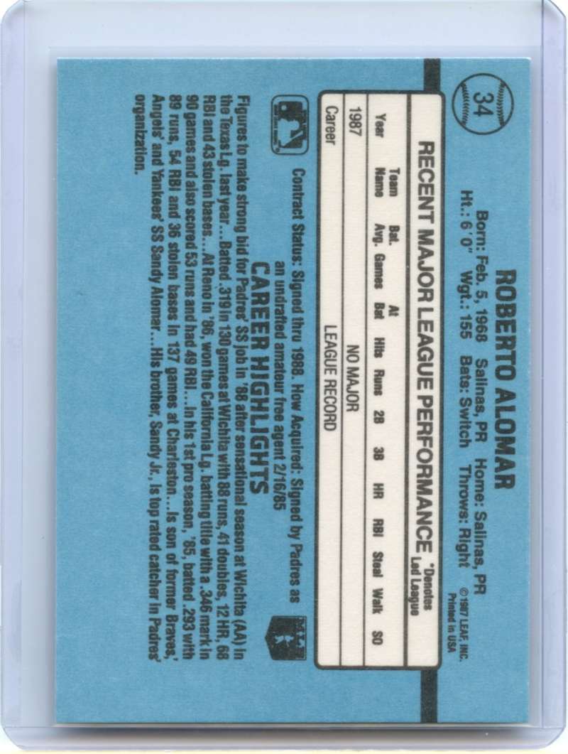 Roberto Alomar Rookie Card 1988 Donruss #34 BGS BCCG 9