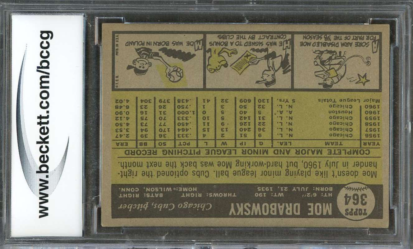 Moe Drabowsky Card 1961 Topps #364 Chicago Cubs BGS BCCG 8 Image 2