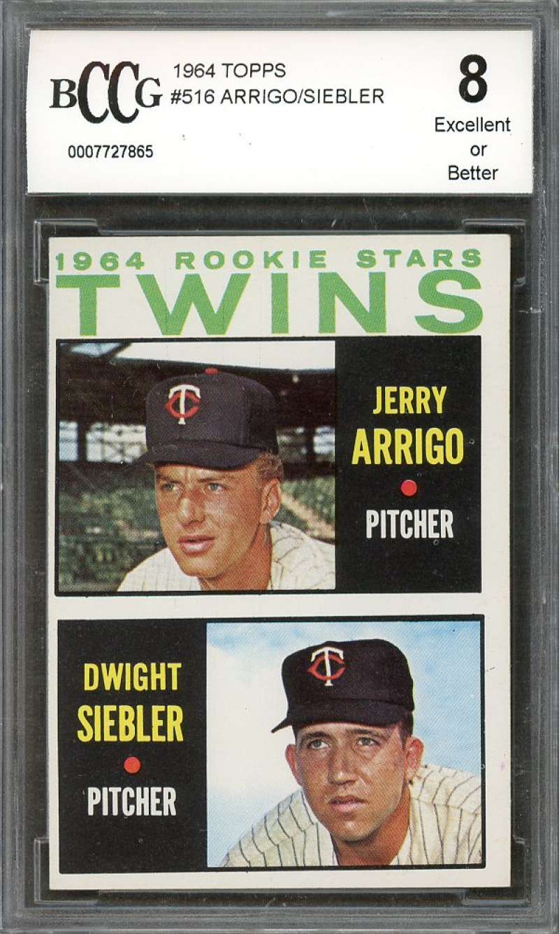 Jerry Arrigo / Dwight Siebler Rookie Card 1964 Topps #516 Twins BGS BCCG 8 Image 1