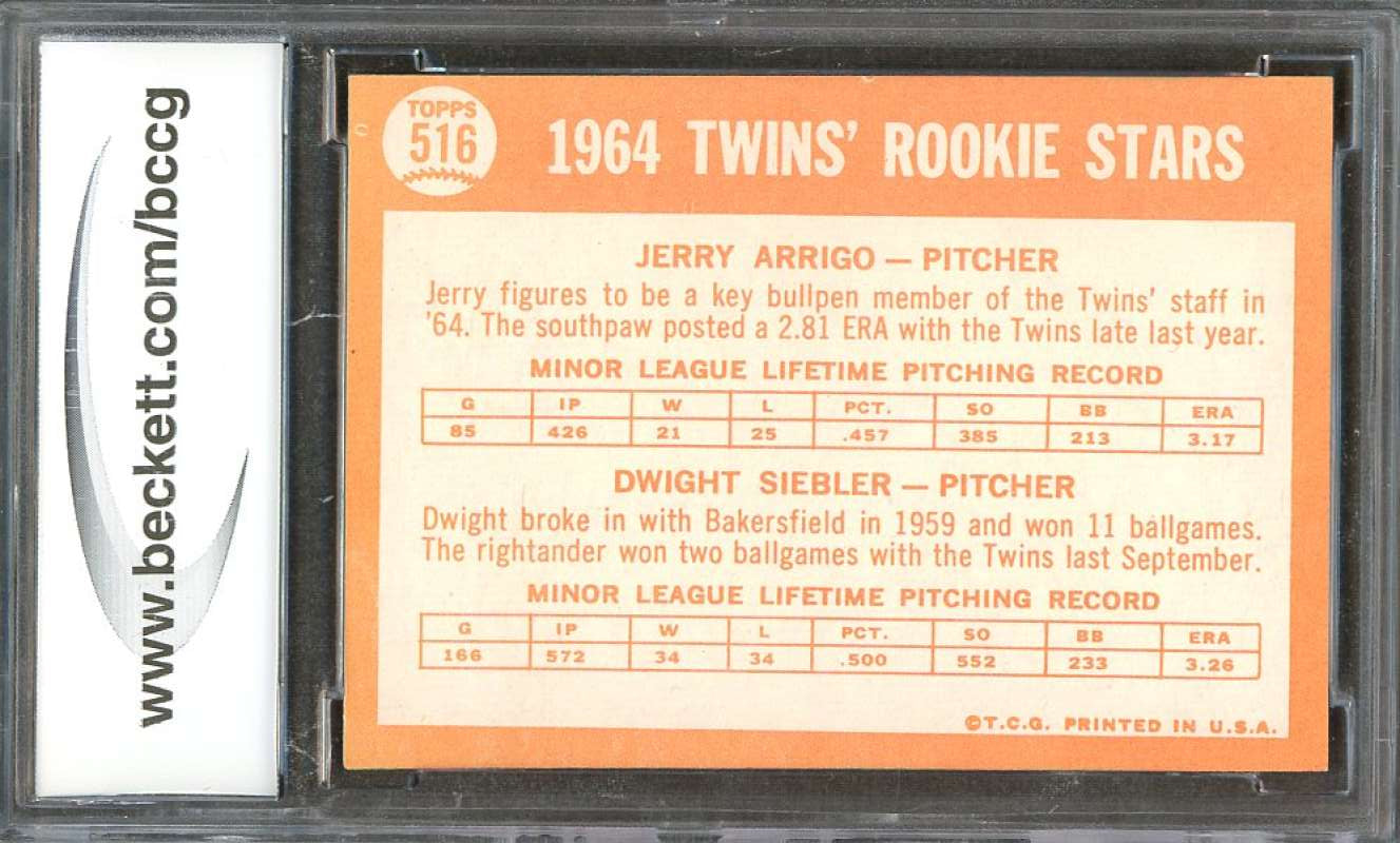 Jerry Arrigo / Dwight Siebler Rookie Card 1964 Topps #516 Twins BGS BCCG 8 Image 2