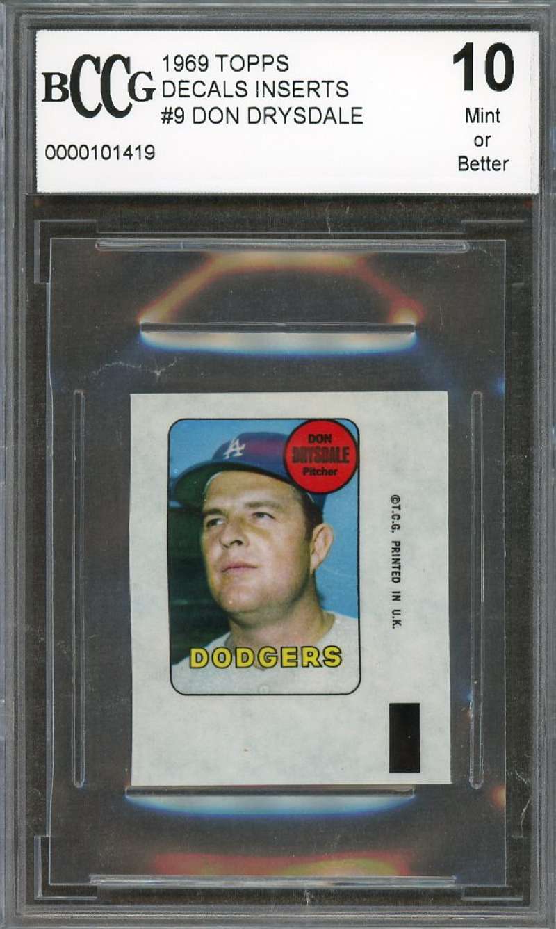 Don Drysdale Card 1969 Topps Decals Inserts #9 Los Angeles Dodgers BGS BCCG 10 Image 1