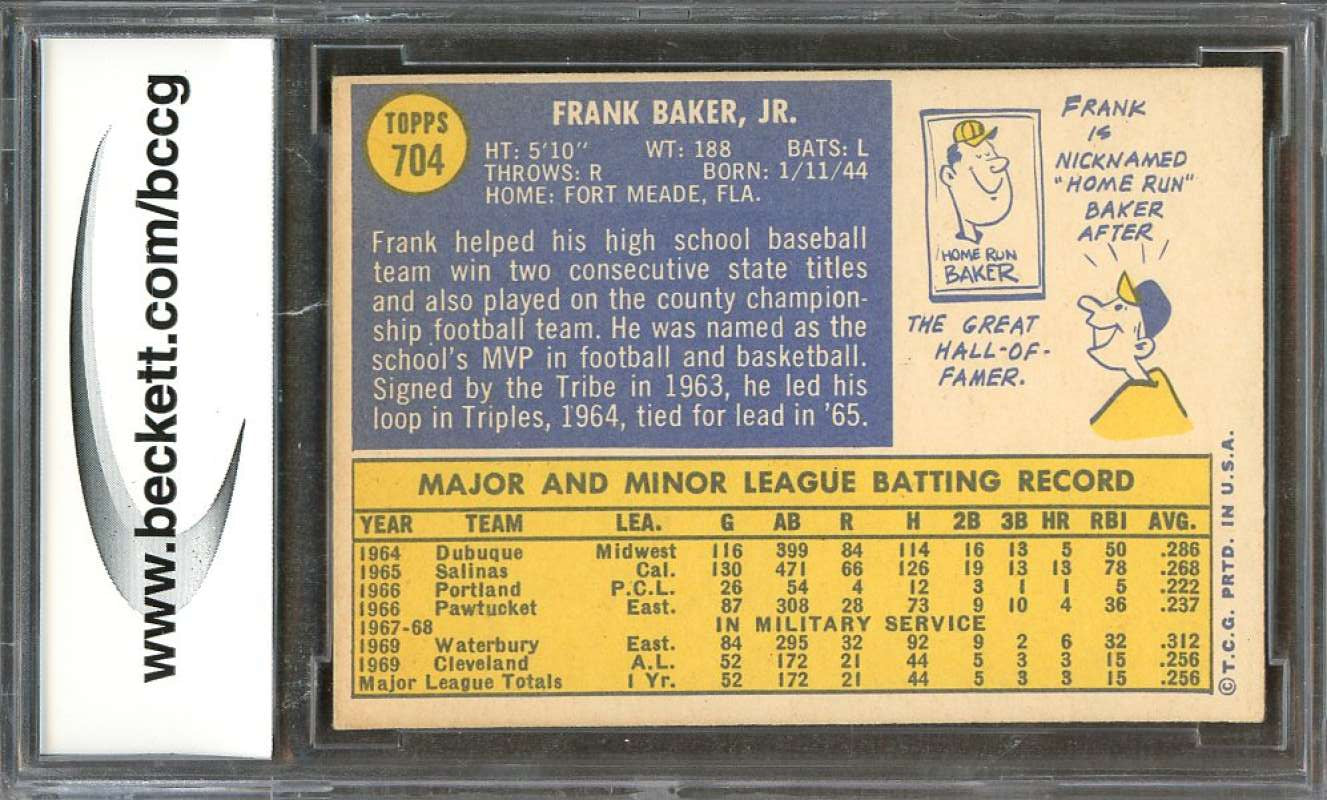 Frank Baker Rookie Card 1970 Topps #704 Cleveland Indians BGS BCCG 8 Image 2