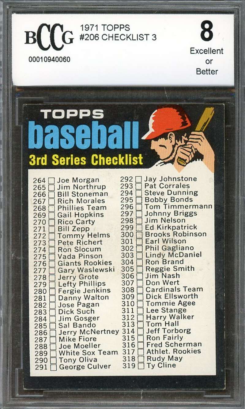 Checklist Card 1971 Topps #206 BGS BCCG 8 Image 1