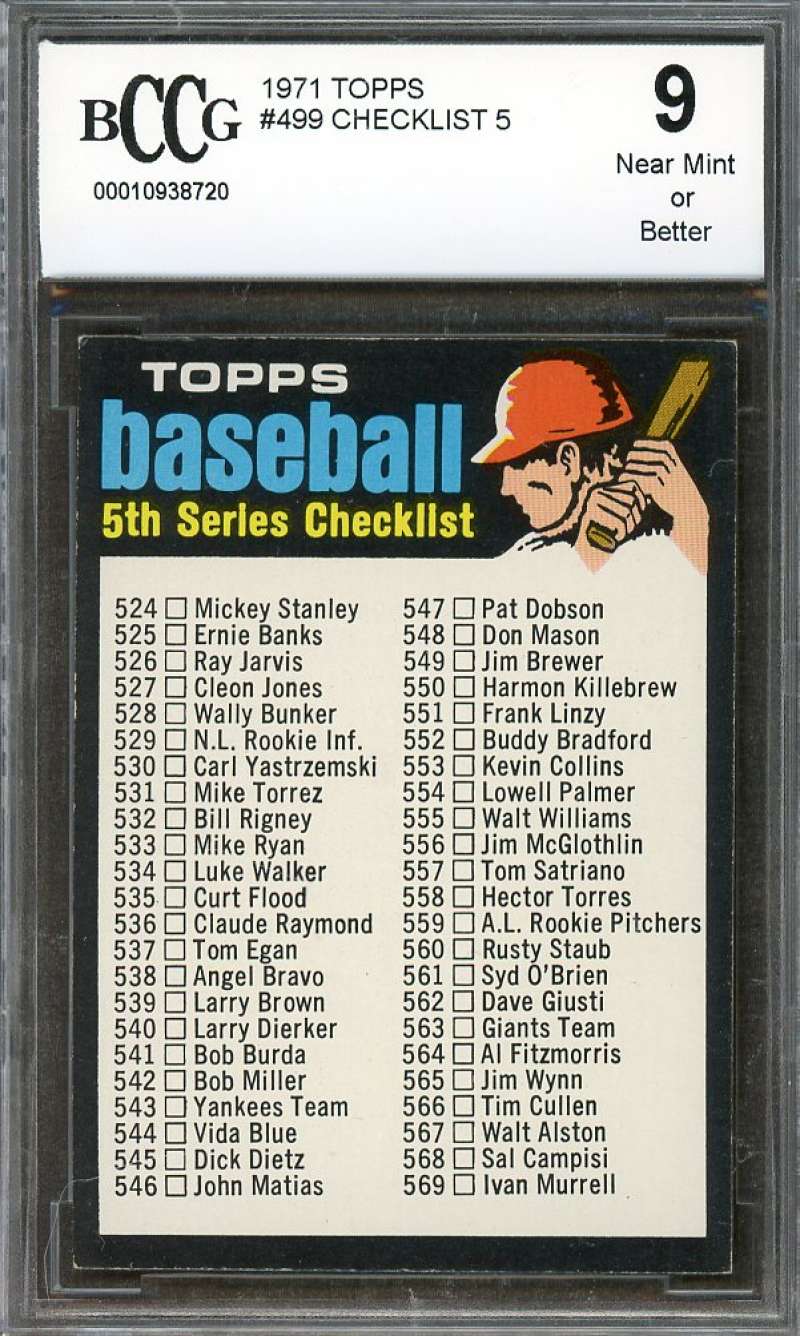 Checklist Card 1971 Topps #499 BGS BCCG 9 Image 1